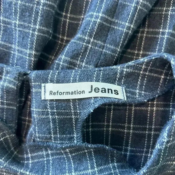 Reformation Jeans Celina Grid Deadstock Flannel Miniskirt Mini Tunic Dress Sz M - Picture 4 of 5
